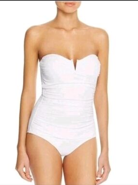 Tommy Bahama Women's Ruched Tummy Control White One-Piece Swimsuit Size 10